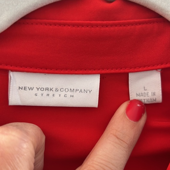 NY&CO Red Stretchy Shirt Dress with Black Band Accent - Picture 3 of 6